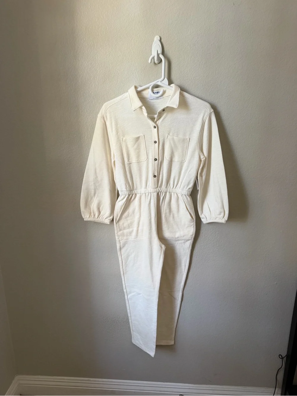 Old Navy Cream Button-Front Utility Jumpsuit Romper